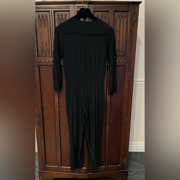 Gap Black Embroidered-trim Button Up Drawstring Jumpsuit Size Small - Picture 4 of 6